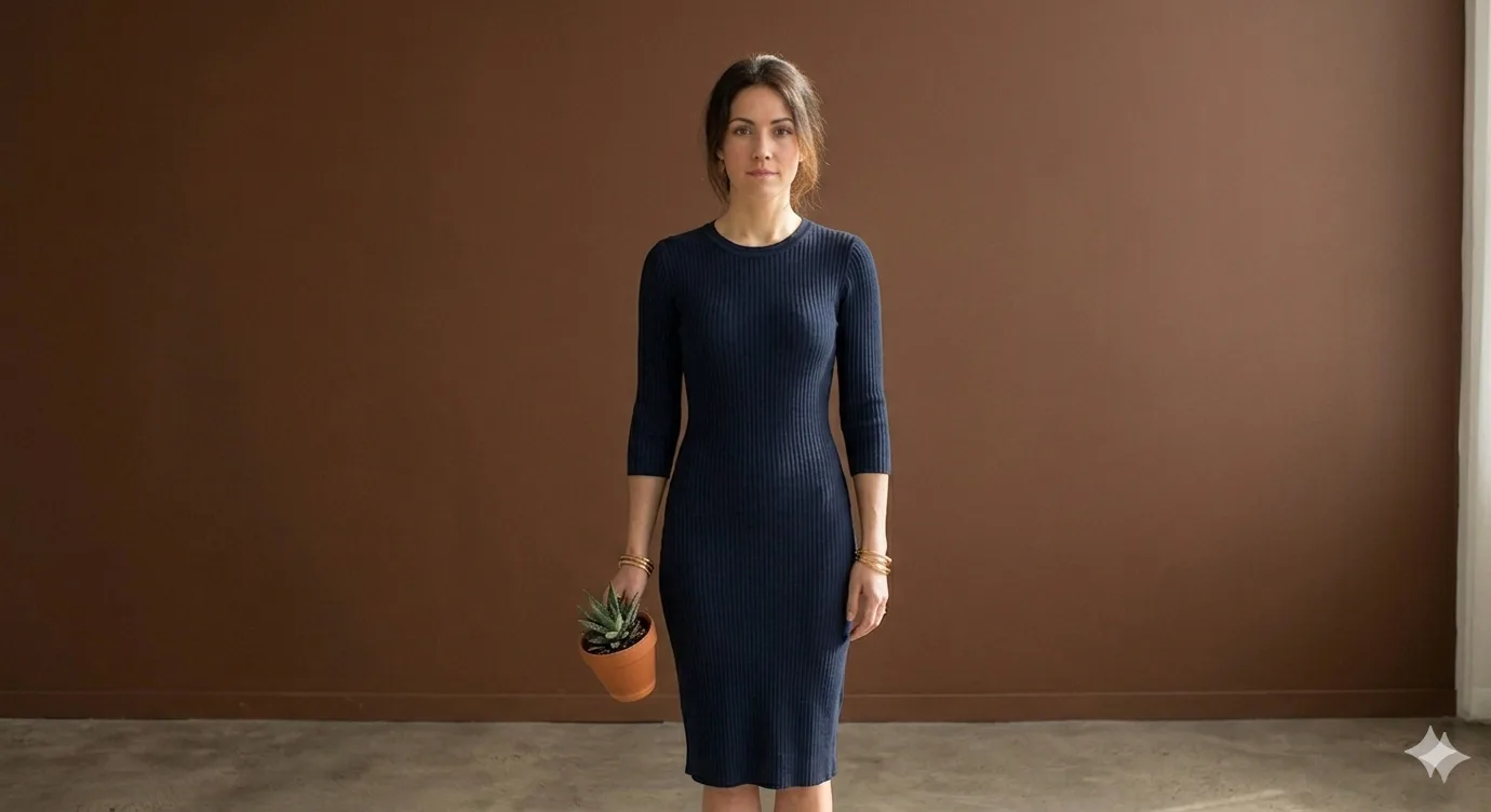 Navy Knit Midi try-on