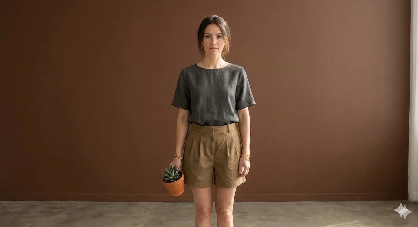 Linen Tee and Short try-on