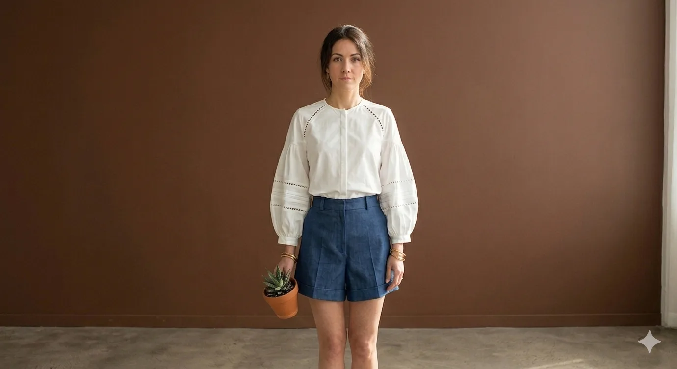Eyelet Blouse and Short try-on